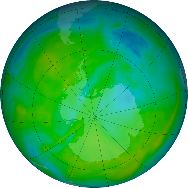 Antarctic ozone map for 13 December 1987